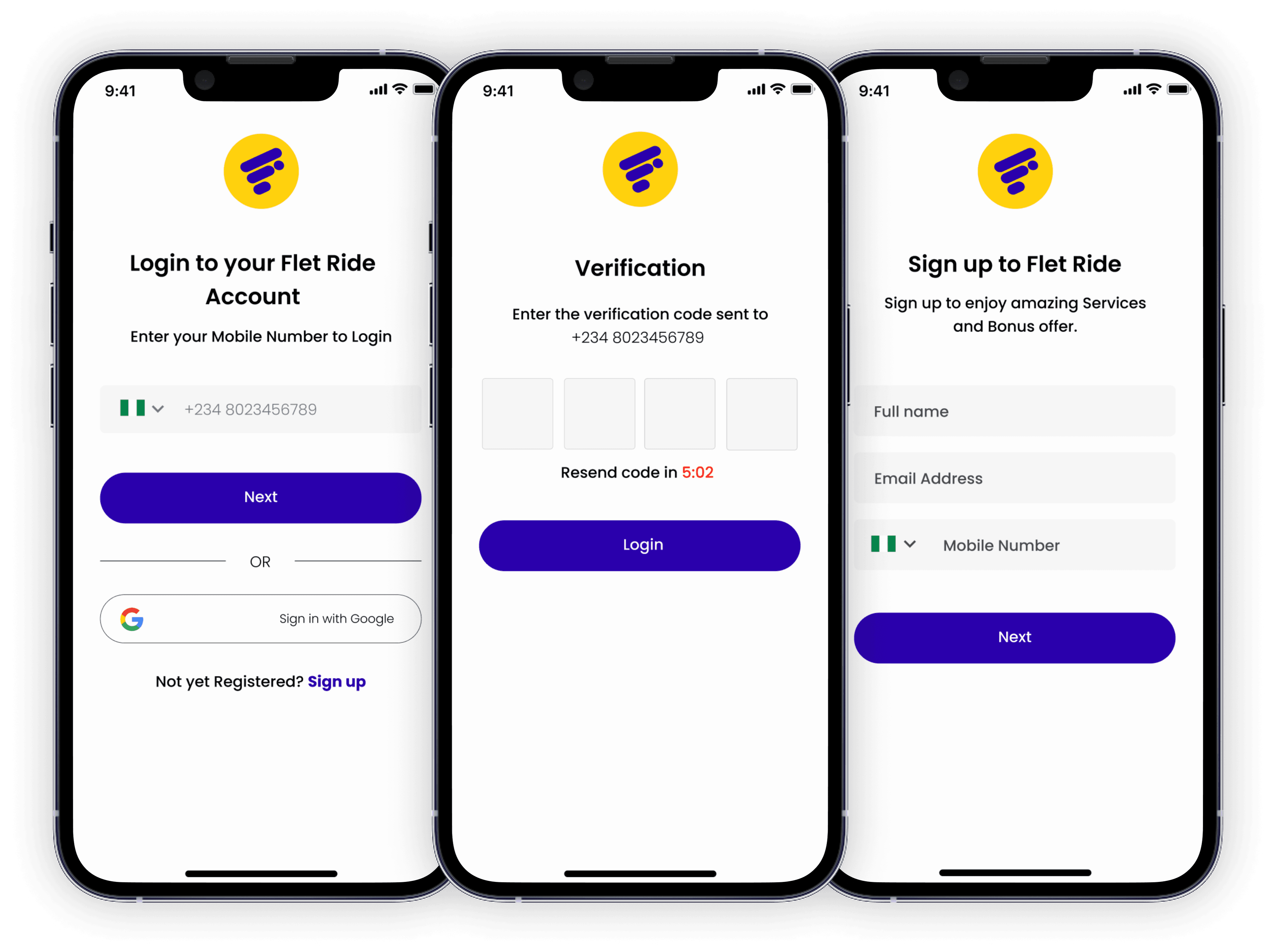Login and Sign up Screens