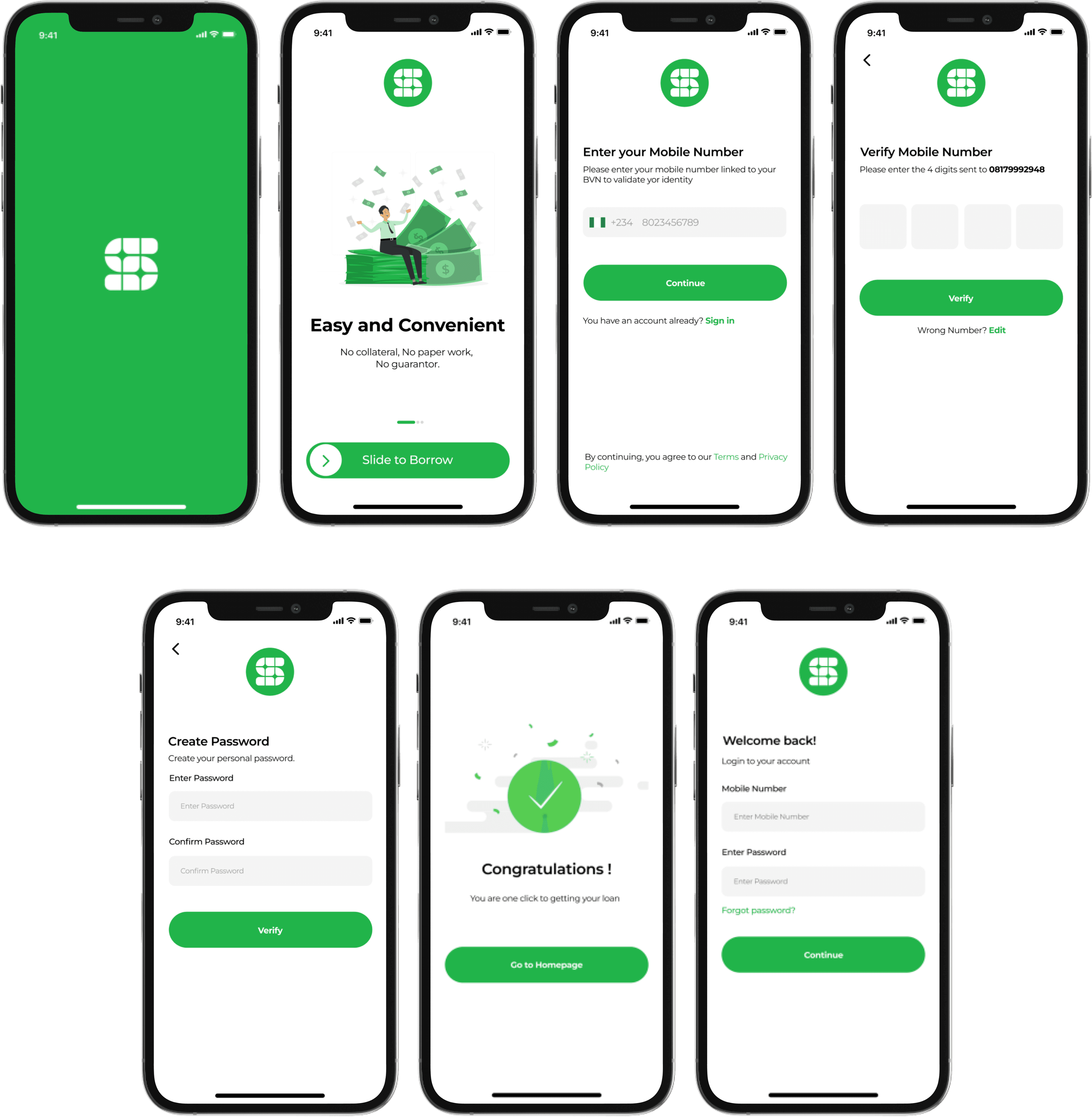 Onboarding, Sign up and Login Screens